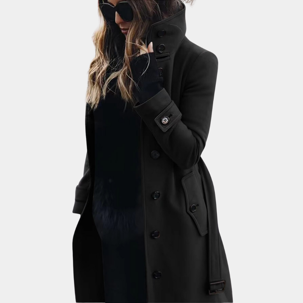 Women's Long Trench Coat with Waist Belt