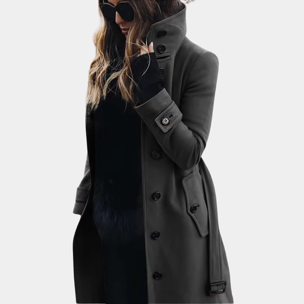 Women's Long Trench Coat with Waist Belt