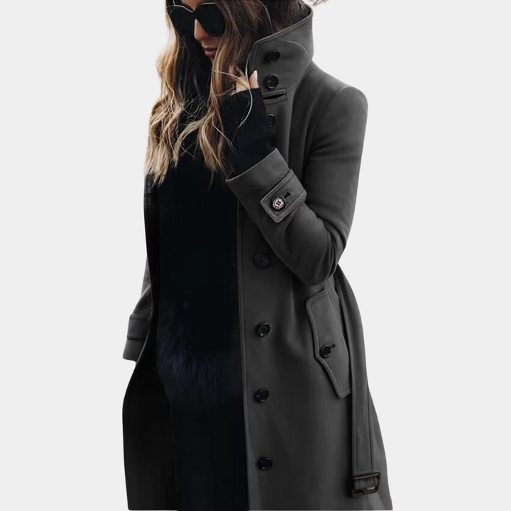 Women's Long Trench Coat with Waist Belt