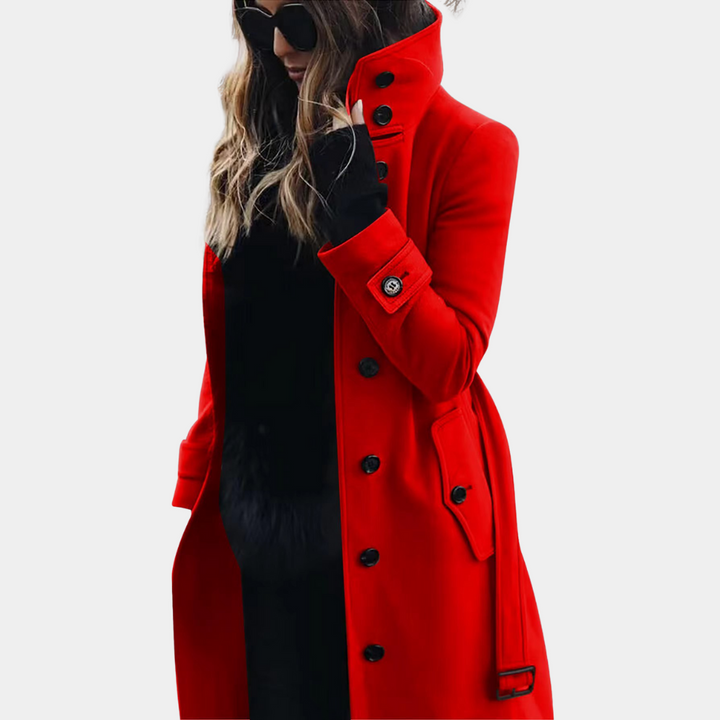 Women's Long Trench Coat with Waist Belt