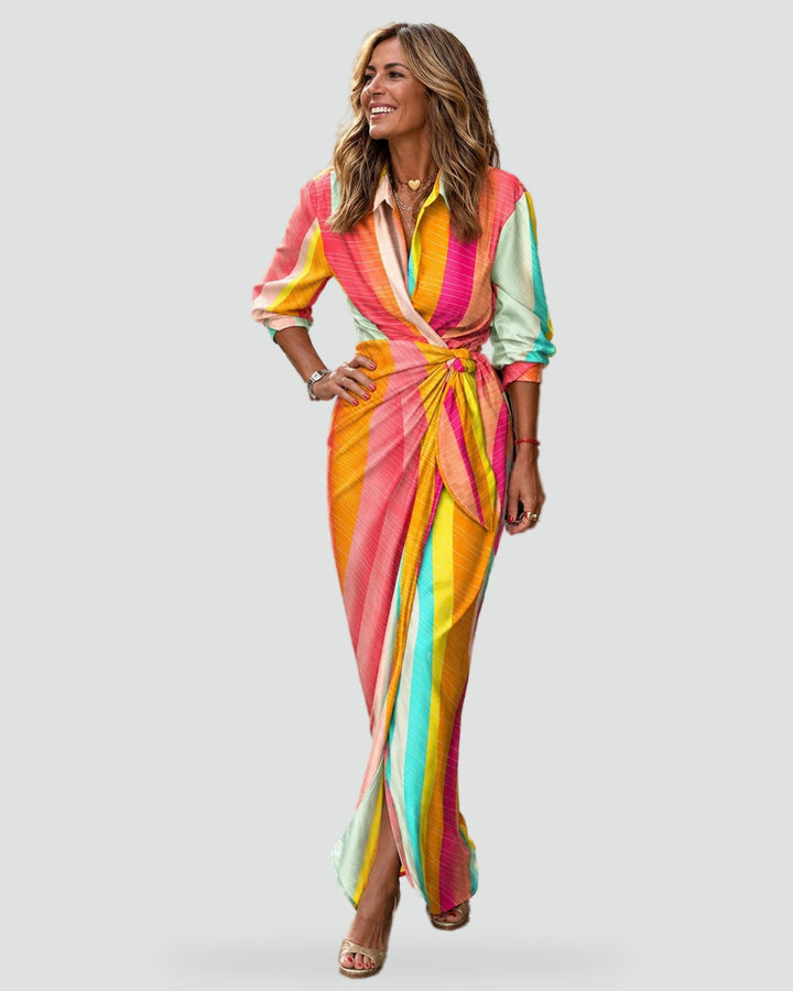 Women's Printed Tie Waist Maxi Dress