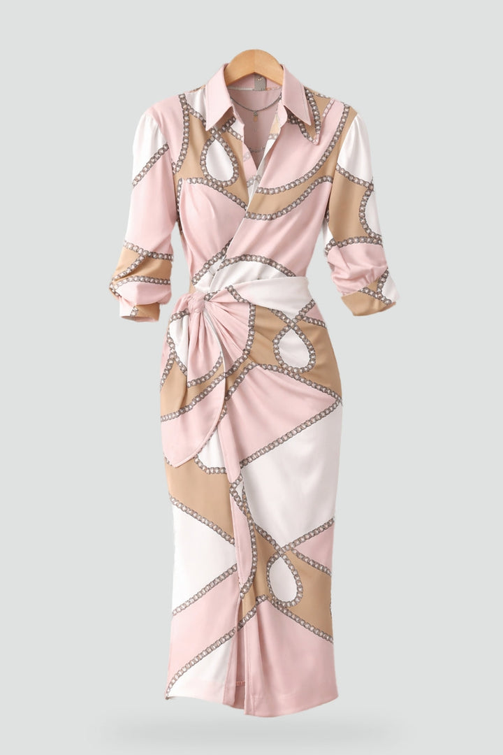 Women's Printed Tie Waist Maxi Dress