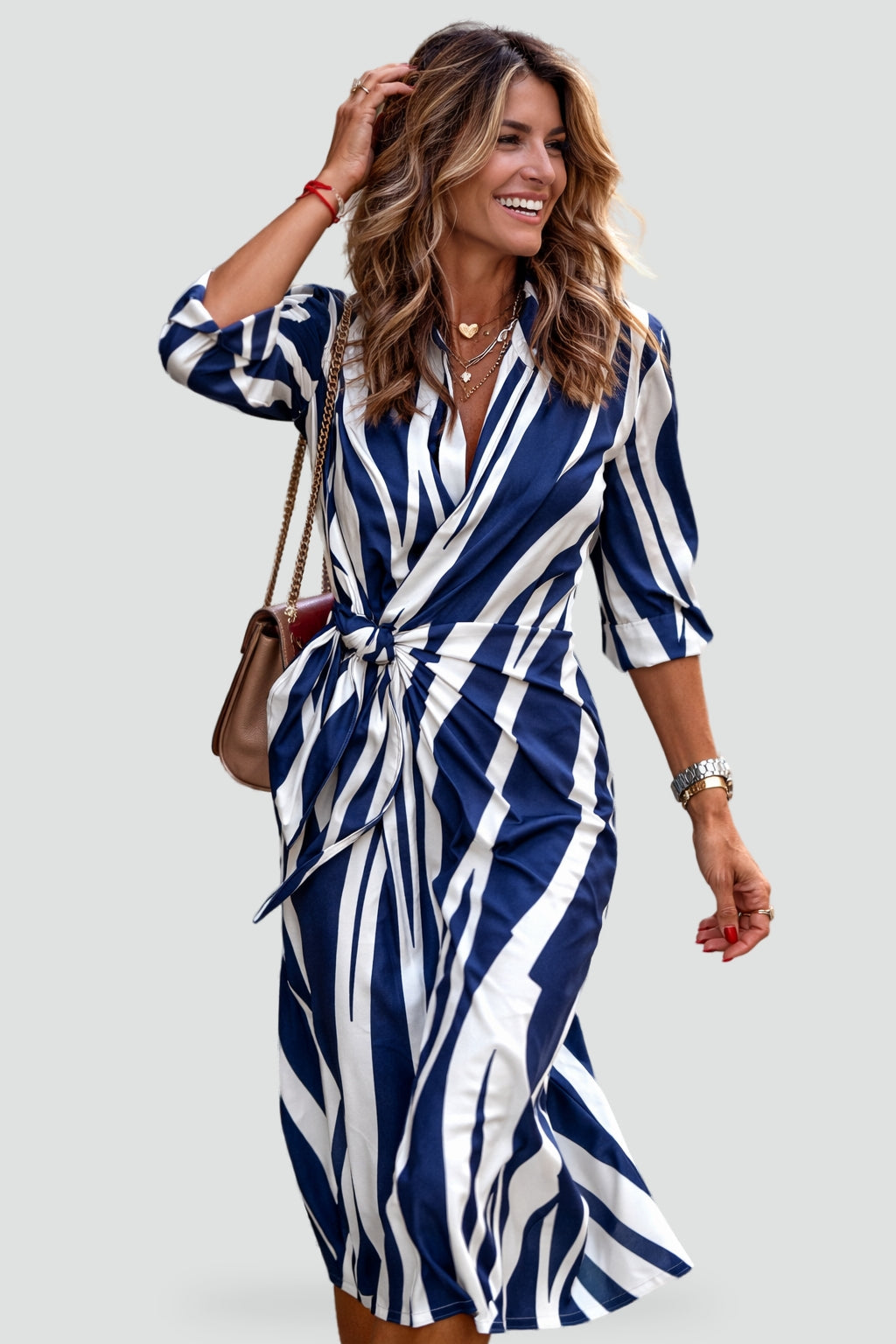 Women's Printed Tie Waist Maxi Dress