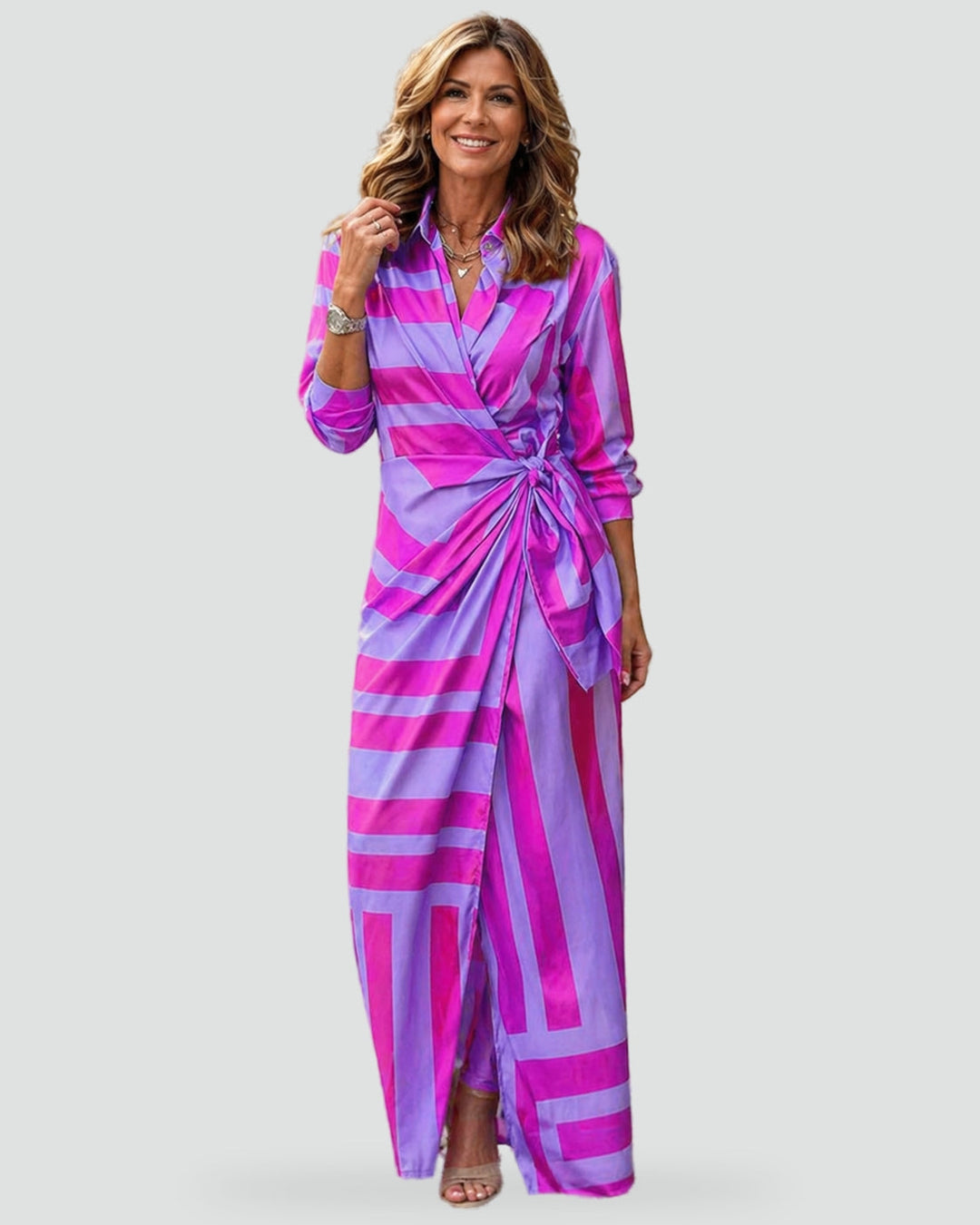 Women's Printed Tie Waist Maxi Dress
