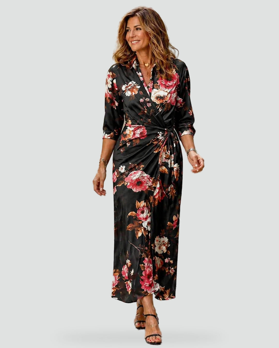 Women's Printed Tie Waist Maxi Dress