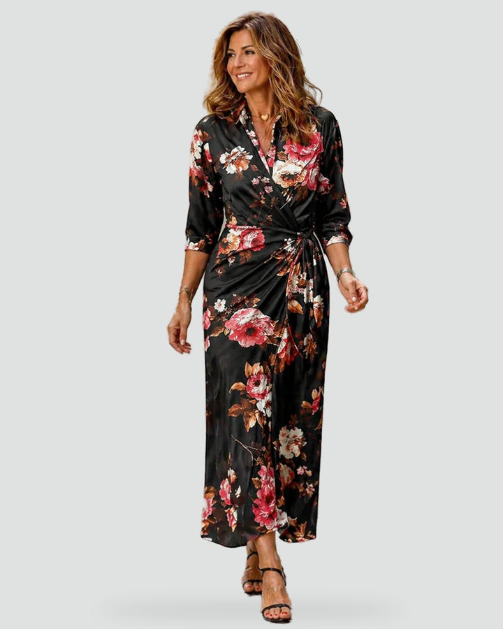 Women's Printed Tie Waist Maxi Dress