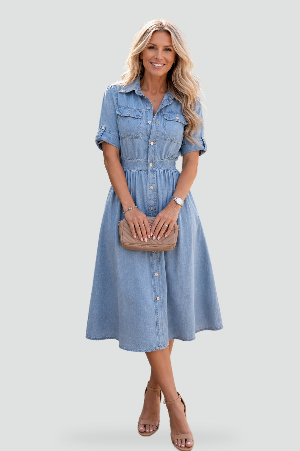 Women's Floral Denim Midi Dress