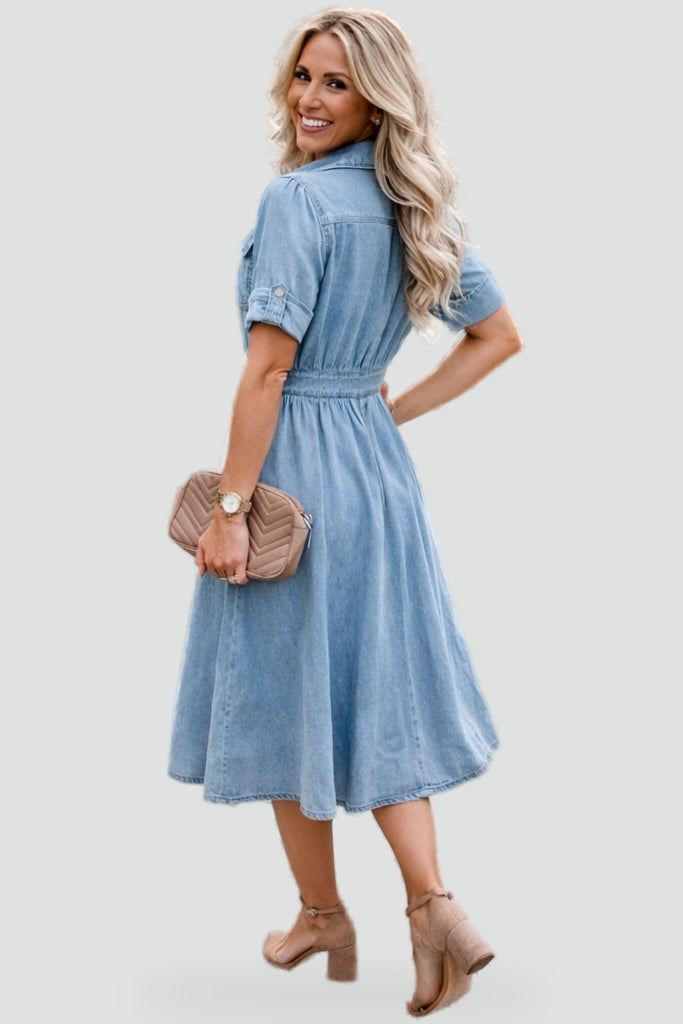 Women's Floral Denim Midi Dress