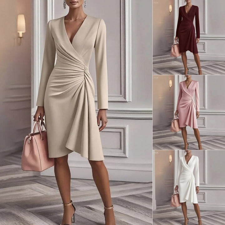 Aurélie | Draped V-Neck Midi Dress