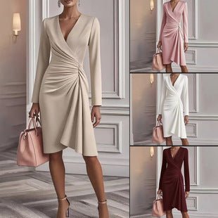 Aurélie | Draped V-Neck Midi Dress