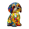 Table Lamp Dog Stained Glass Mosaic with LED Light and Textured Resin Design - Image 1