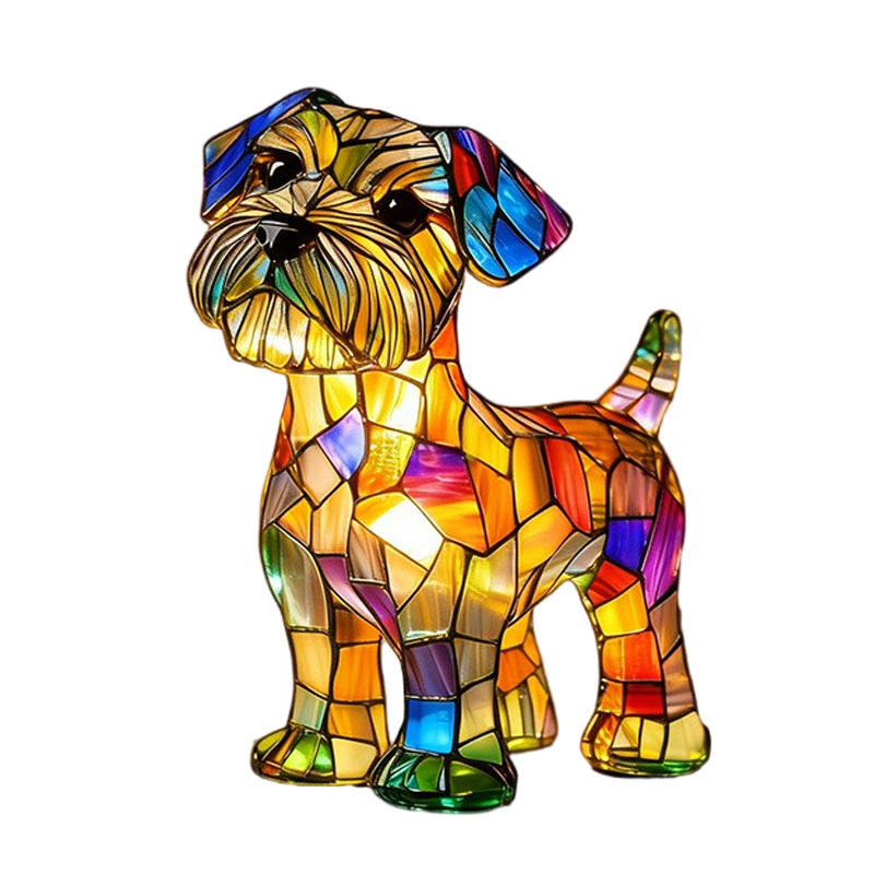 Table Lamp Dog Stained Glass Mosaic with LED Light and Textured Resin Design - Image 3