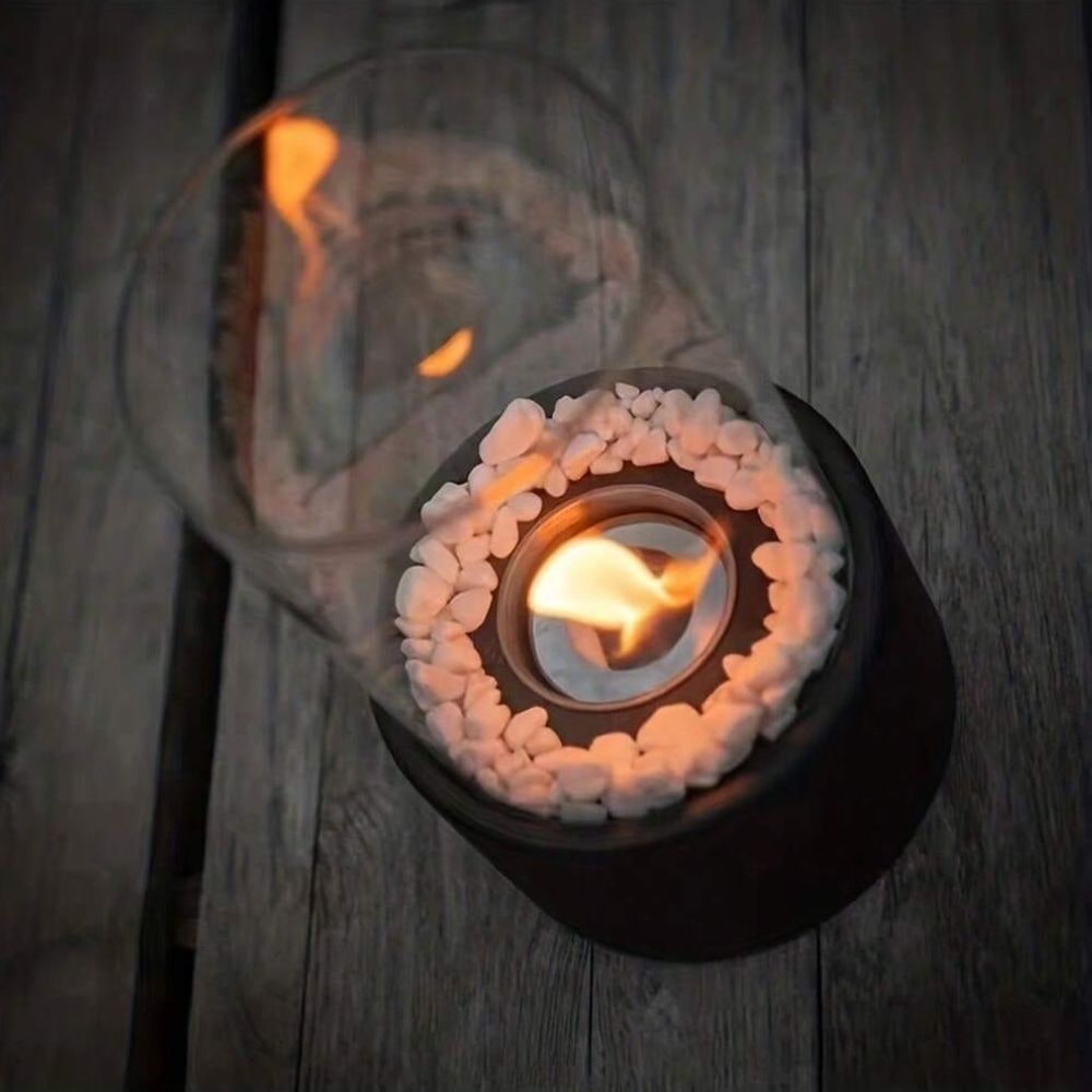 Tabletop Fire Pit with Glass Cylinder Smokeless Portable Bioethanol Burner and Decorative Stones - Image 10