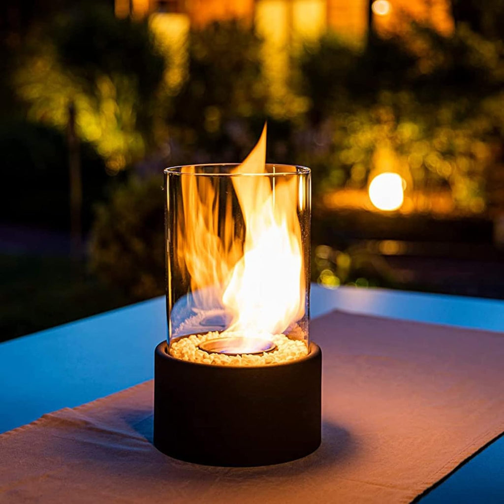 Tabletop Fire Pit with Glass Cylinder Smokeless Portable Bioethanol Burner and Decorative Stones - Image 11