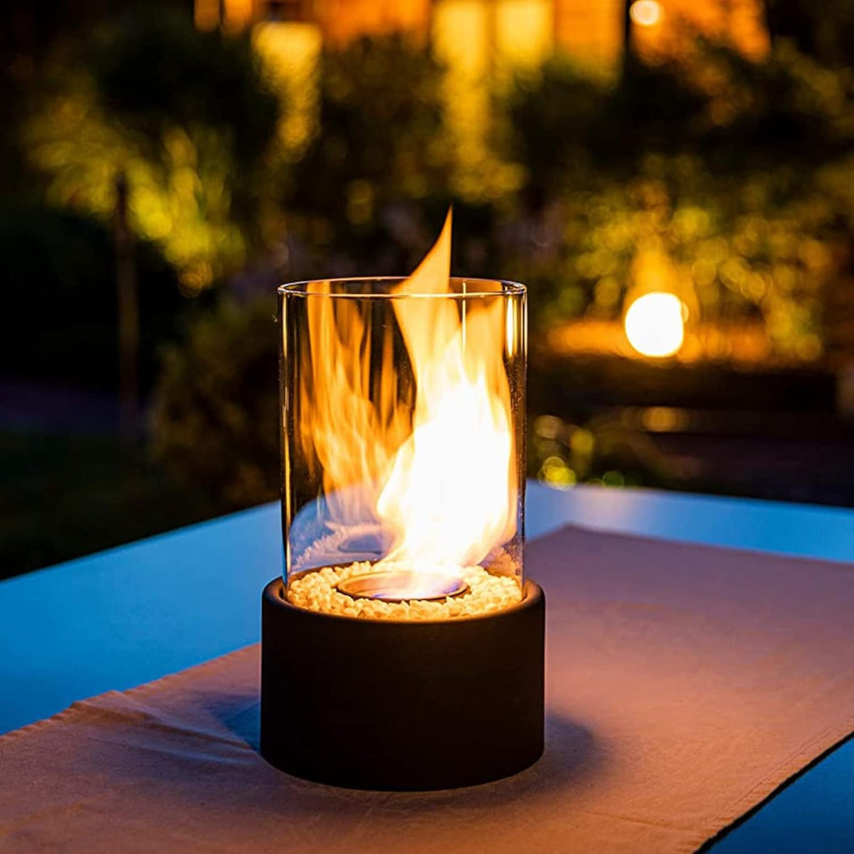 Tabletop Fire Pit with Glass Cylinder Smokeless Portable Bioethanol Burner and Decorative Stones - Image 11
