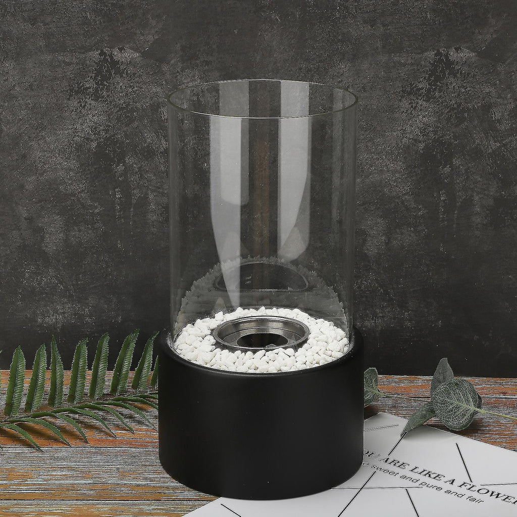 Tabletop Fire Pit with Glass Cylinder Smokeless Portable Bioethanol Burner and Decorative Stones - Image 12