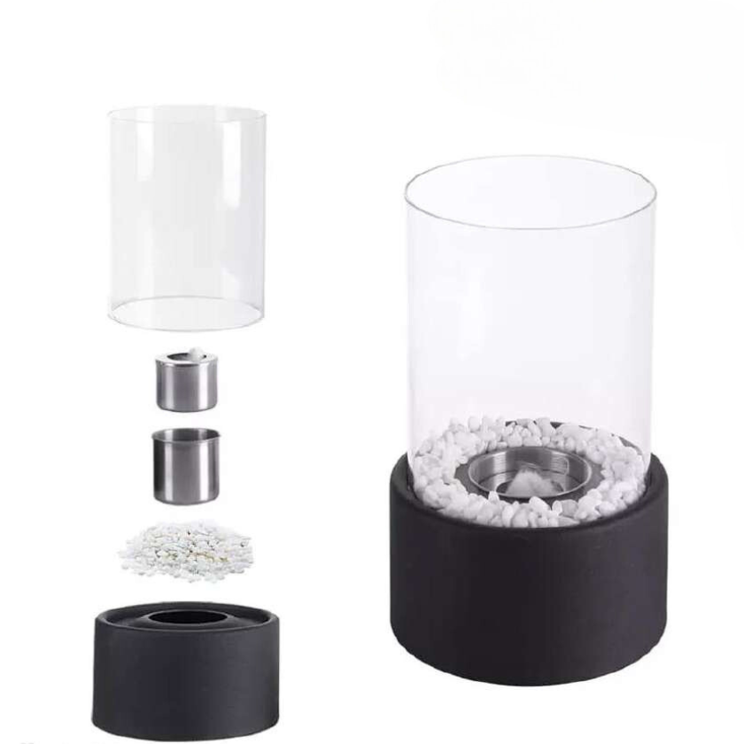 Tabletop Fire Pit with Glass Cylinder Smokeless Portable Bioethanol Burner and Decorative Stones - Image 18