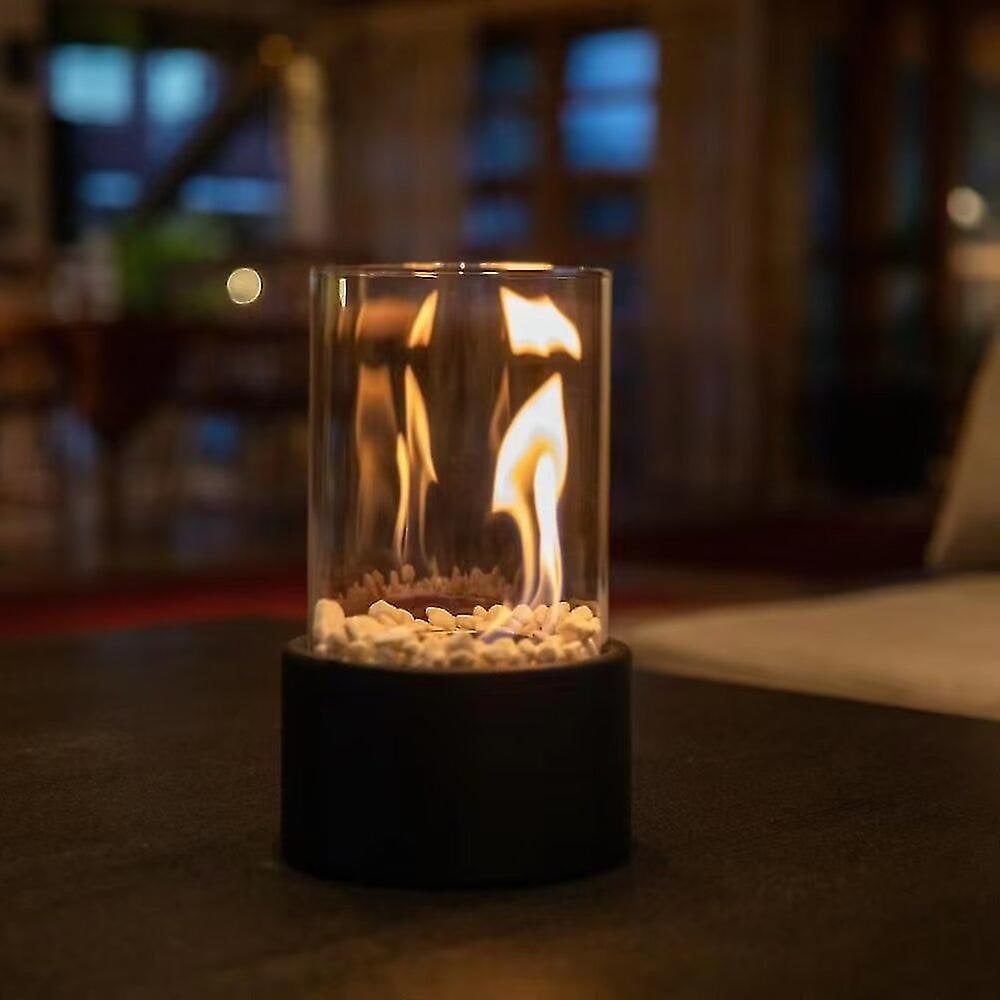 Tabletop Fire Pit with Glass Cylinder Smokeless Portable Bioethanol Burner and Decorative Stones - Image 5
