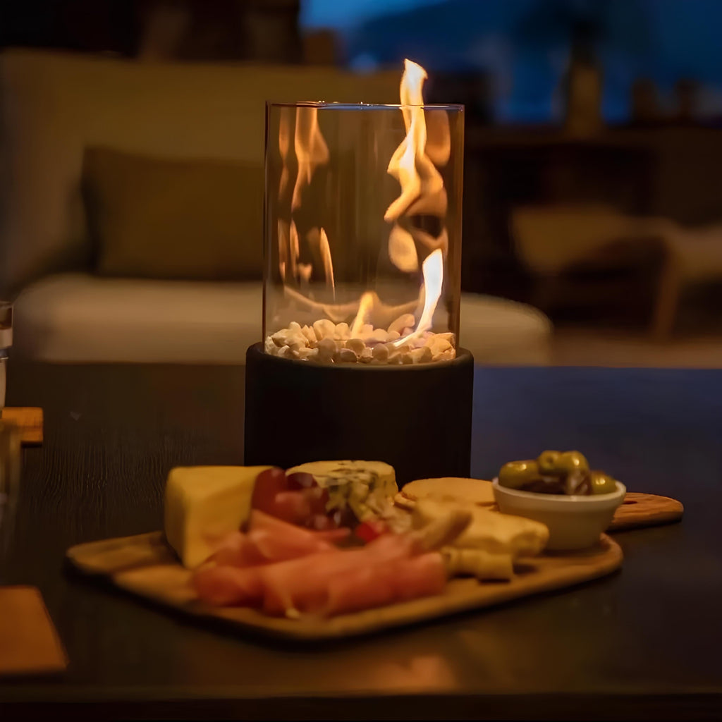 Tabletop Fire Pit with Glass Cylinder Smokeless Portable Bioethanol Burner and Decorative Stones - Image 6