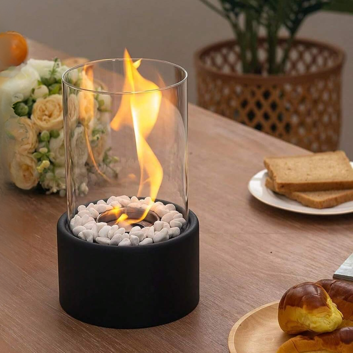 Tabletop Fire Pit with Glass Cylinder Smokeless Portable Bioethanol Burner and Decorative Stones - Image 8