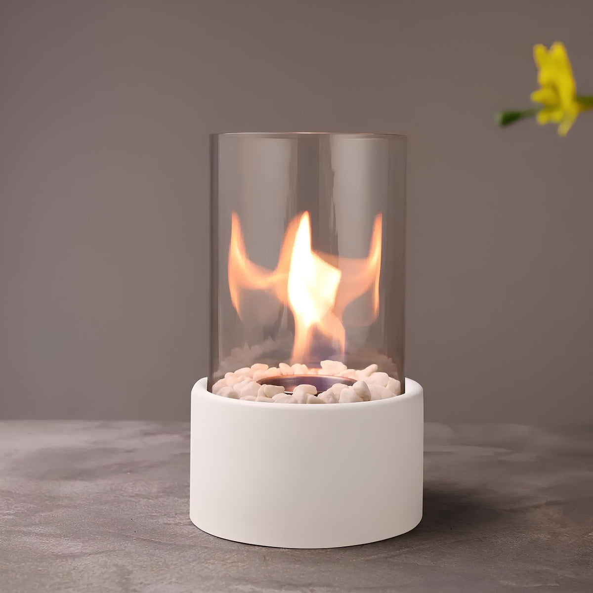 Tabletop Fire Pit with Glass Cylinder Smokeless Portable Bioethanol Burner and Decorative Stones - Image 9