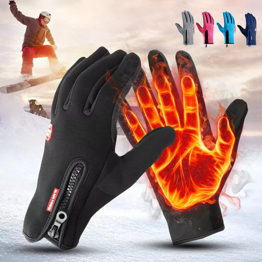 Thermal Winter Gloves with Touchscreen Fingertips Windproof Zipper Wrist and Anti-Slip Palm - Image 1