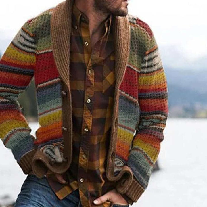 Men's Shawl Collar Striped Cardigan