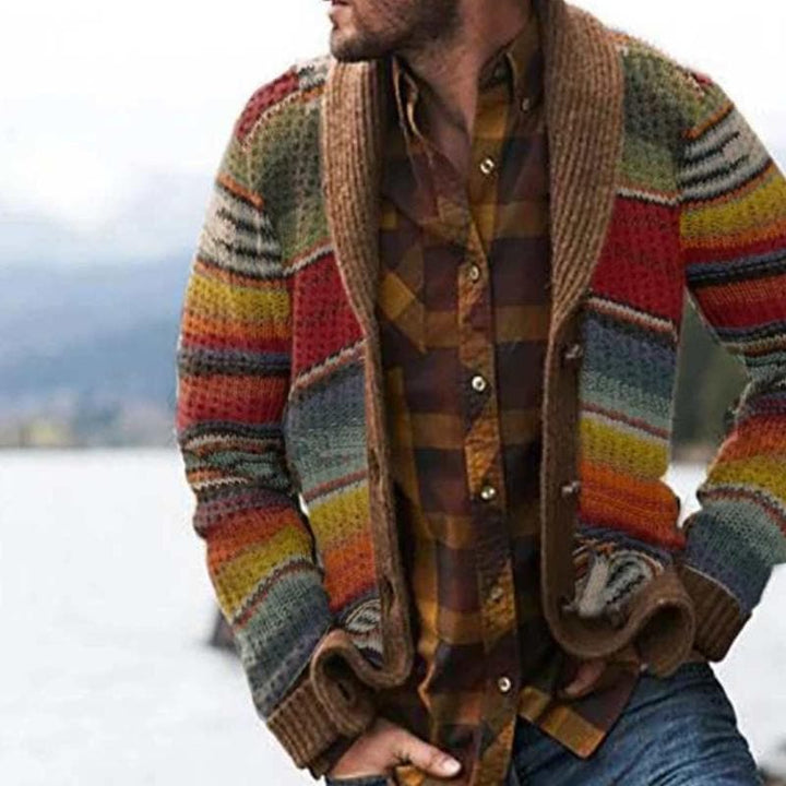 Men's Shawl Collar Striped Cardigan