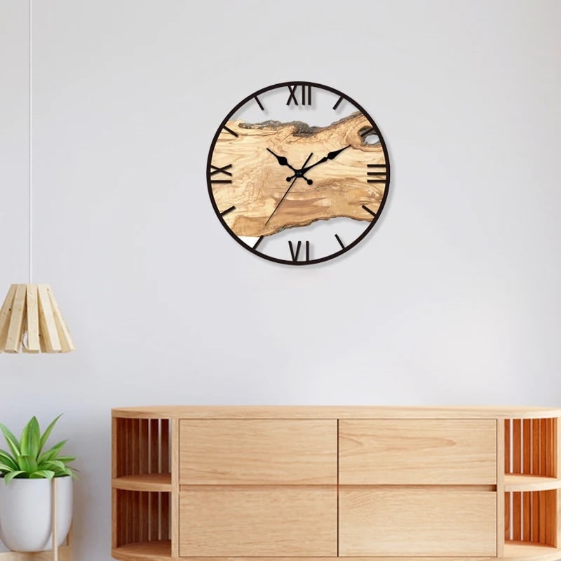 Transparent Wall Clock with Roman Numerals and Black Hands Mid Century Modern Design - Image 1