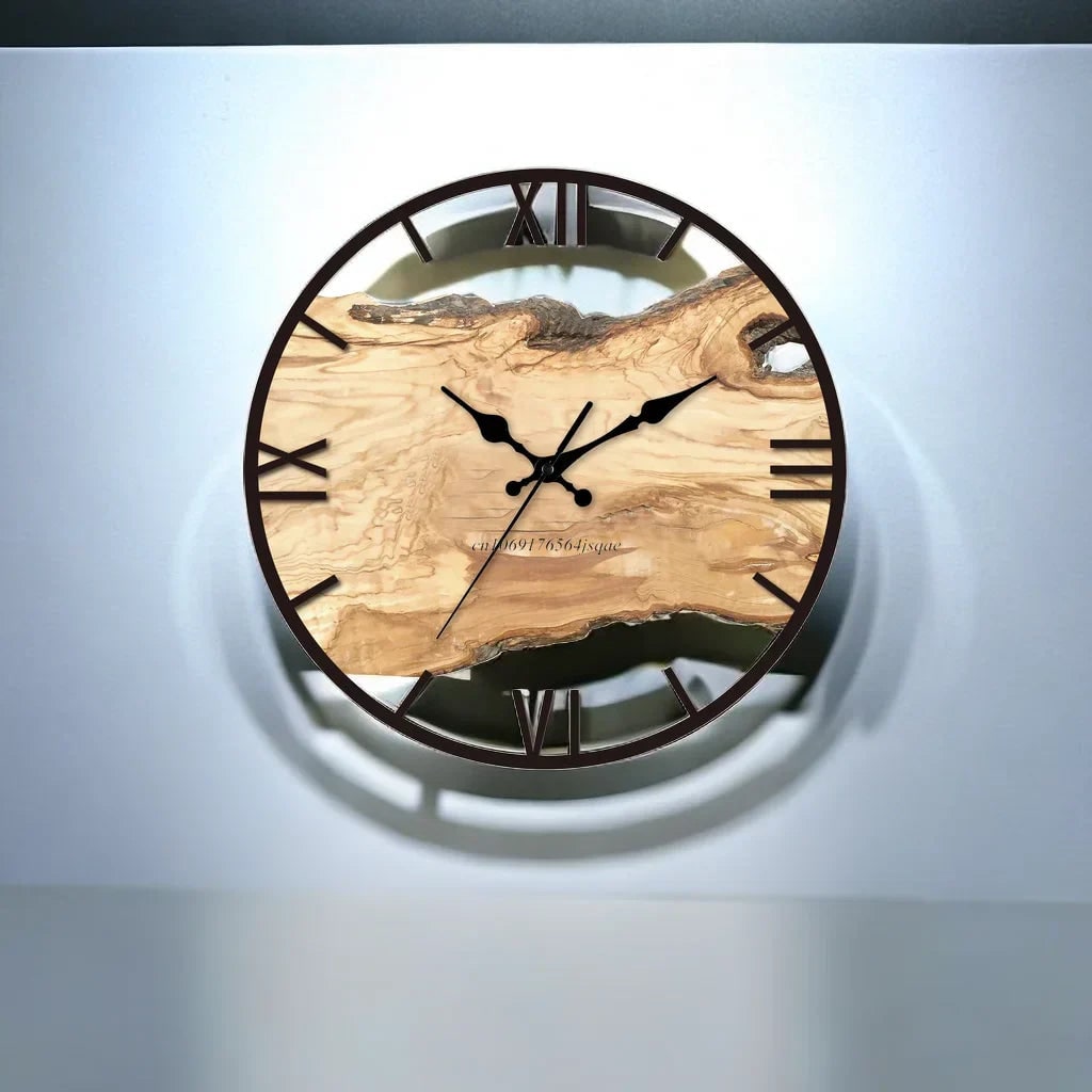 Transparent Wall Clock with Roman Numerals and Black Hands Mid Century Modern Design - Image 6