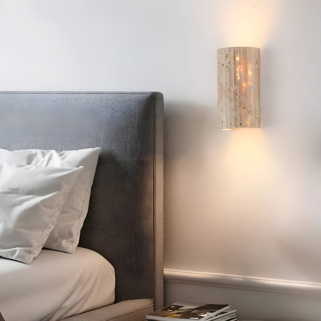 Travertine Wall Sconce with Fluted Stone Texture and Warm LED Up Down Lighting - Image 2