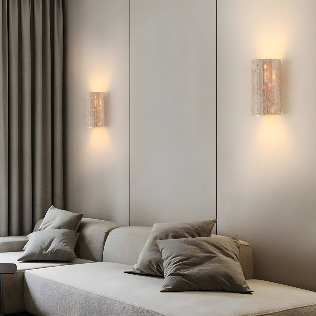 Travertine Wall Sconce with Fluted Stone Texture and Warm LED Up Down Lighting - Image 3
