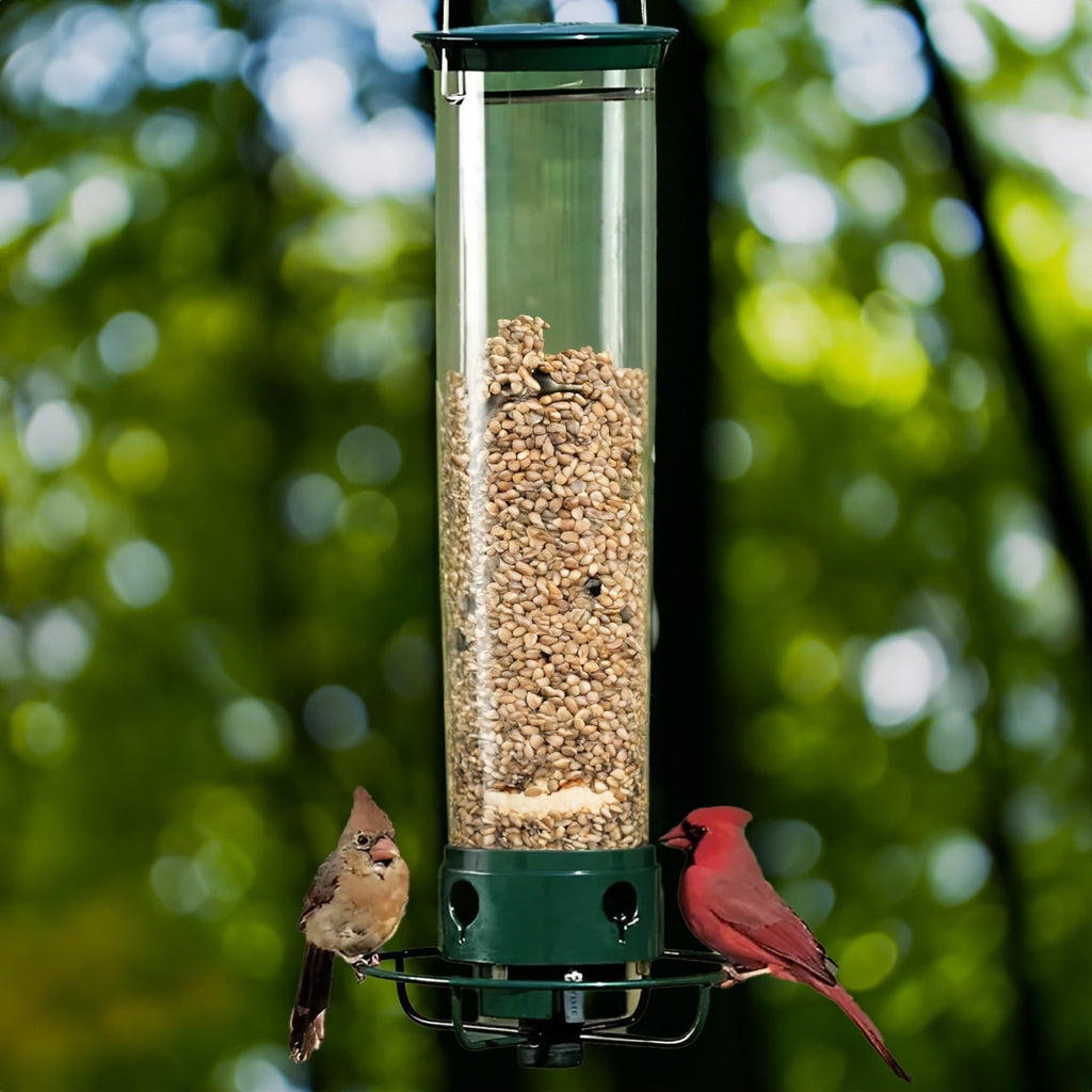 Tube Bird Feeder with Weight Activated Spinning Perch and Squirrel Proof Guard - Image 1