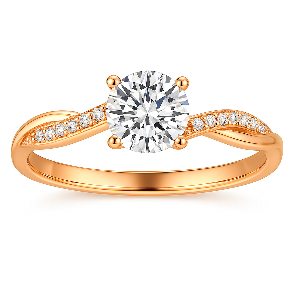 Twisted Engagement Ring with Round Brilliant Solitaire and Pavé Accents - Image 3