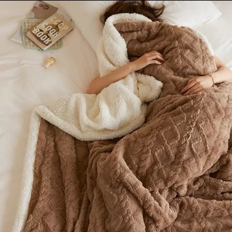 Ultra Plush Throw Blanket with Sherpa Fleece and Textured Cable-Knit Pattern - Image 1
