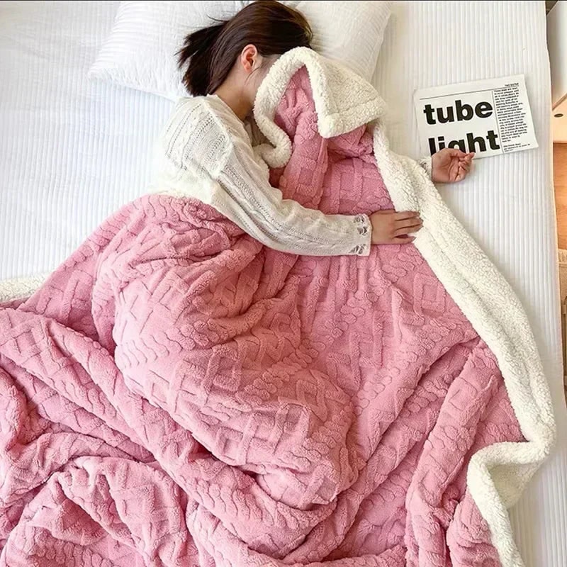 Ultra Plush Throw Blanket with Sherpa Fleece and Textured Cable-Knit Pattern - Image 2