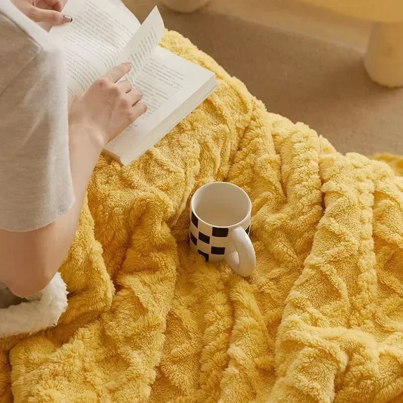 Ultra Plush Throw Blanket with Sherpa Fleece and Textured Cable-Knit Pattern - Image 6