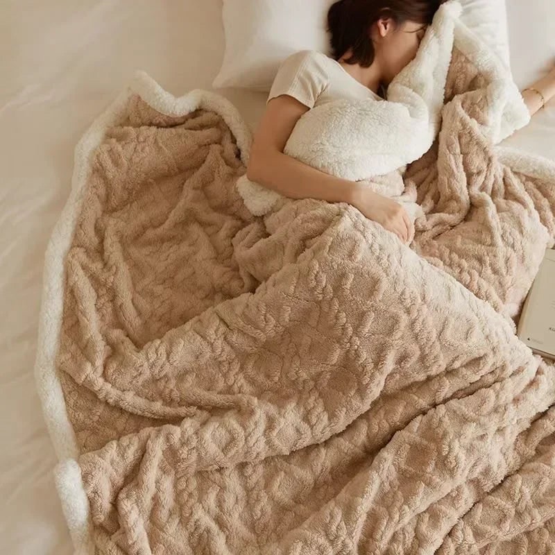 Ultra Plush Throw Blanket with Sherpa Fleece and Textured Cable-Knit Pattern - Image 7