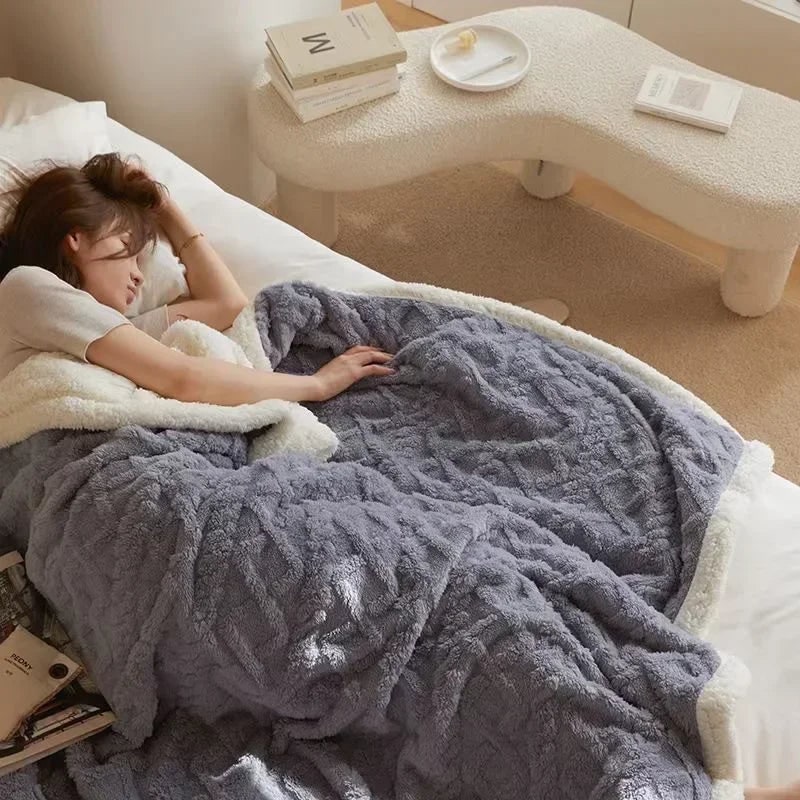 Ultra Plush Throw Blanket with Sherpa Fleece and Textured Cable-Knit Pattern - Image 8
