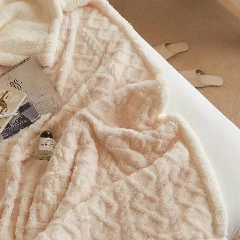 Ultra Plush Throw Blanket with Sherpa Fleece and Textured Cable-Knit Pattern - Image 9