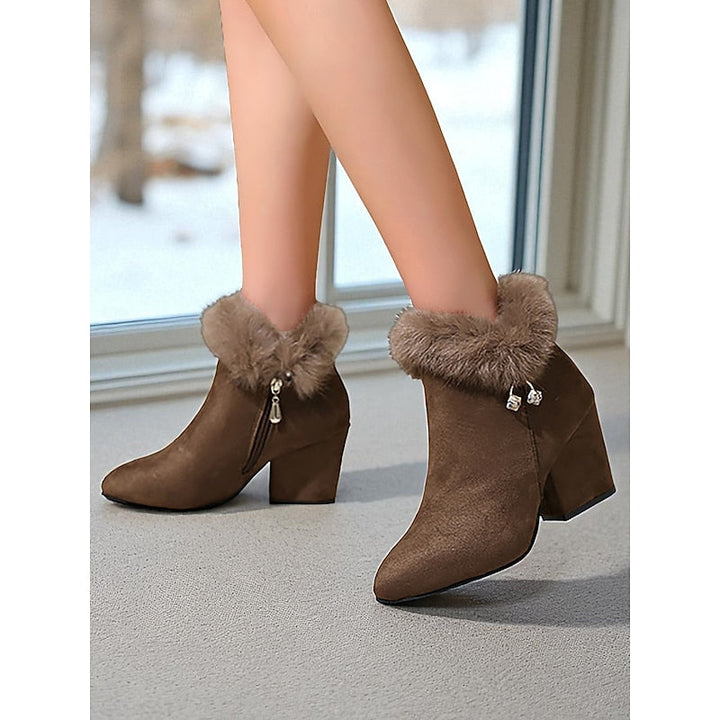 Women's Fur Trimmed Block Heel Ankle Boots