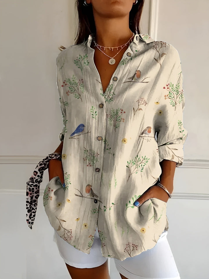 Women's Abstract Print Split Neck Blouse