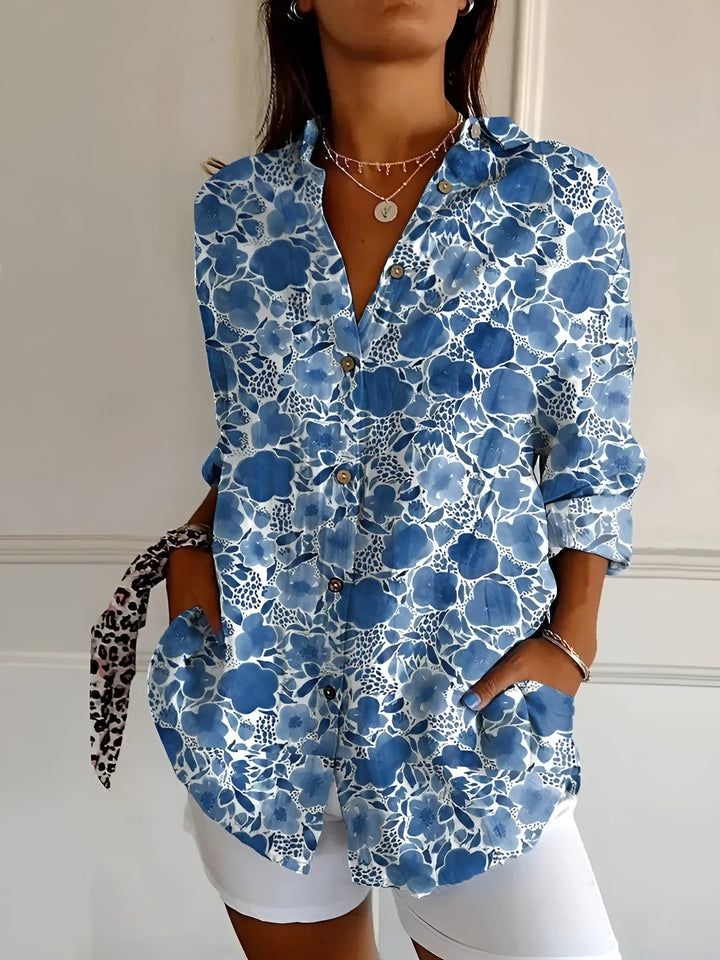 Women's Abstract Print Split Neck Blouse