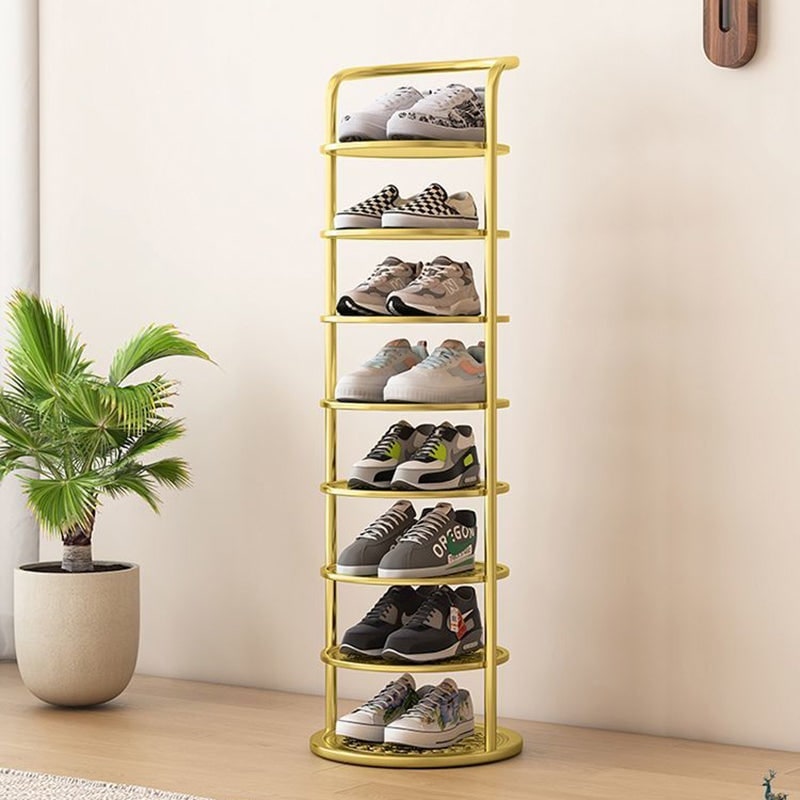 Vertical Shoe Rack with Metal Frame and Round Shelves for Freestanding Tiered Storage - Image 1