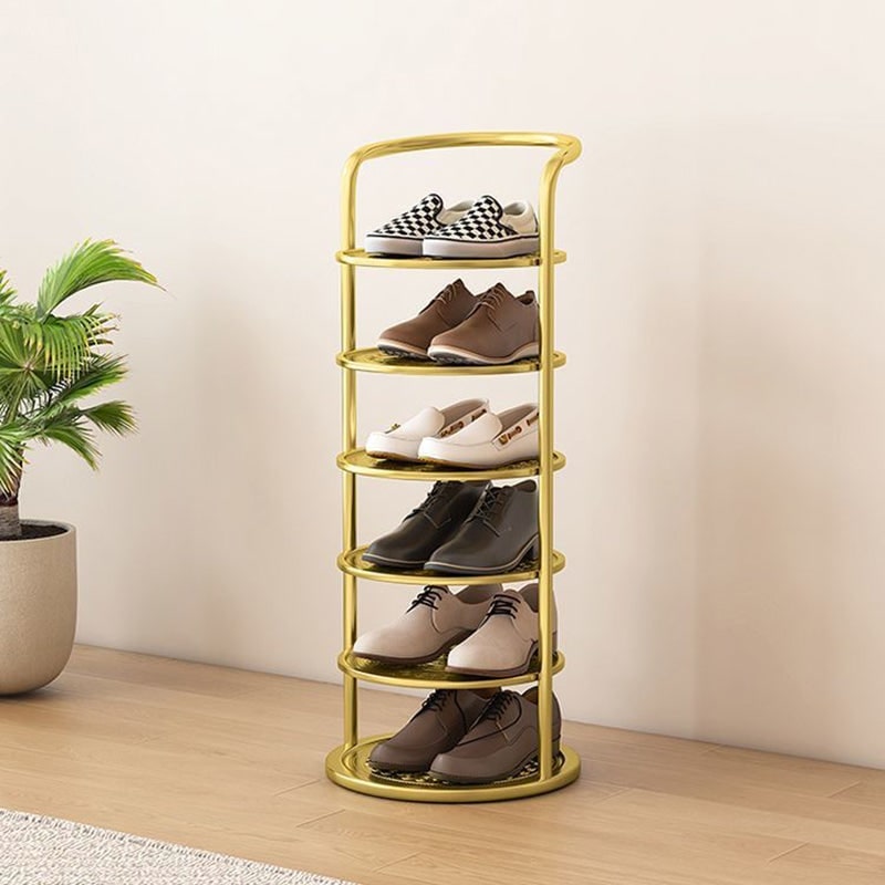 Vertical Shoe Rack with Metal Frame and Round Shelves for Freestanding Tiered Storage - Image 2