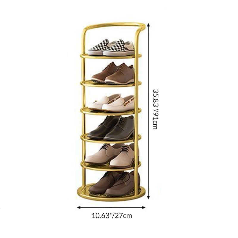 Vertical Shoe Rack with Metal Frame and Round Shelves for Freestanding Tiered Storage - Image 5