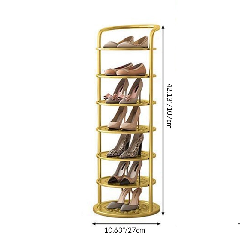 Vertical Shoe Rack with Metal Frame and Round Shelves for Freestanding Tiered Storage - Image 6