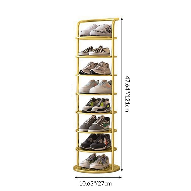 Vertical Shoe Rack with Metal Frame and Round Shelves for Freestanding Tiered Storage - Image 7