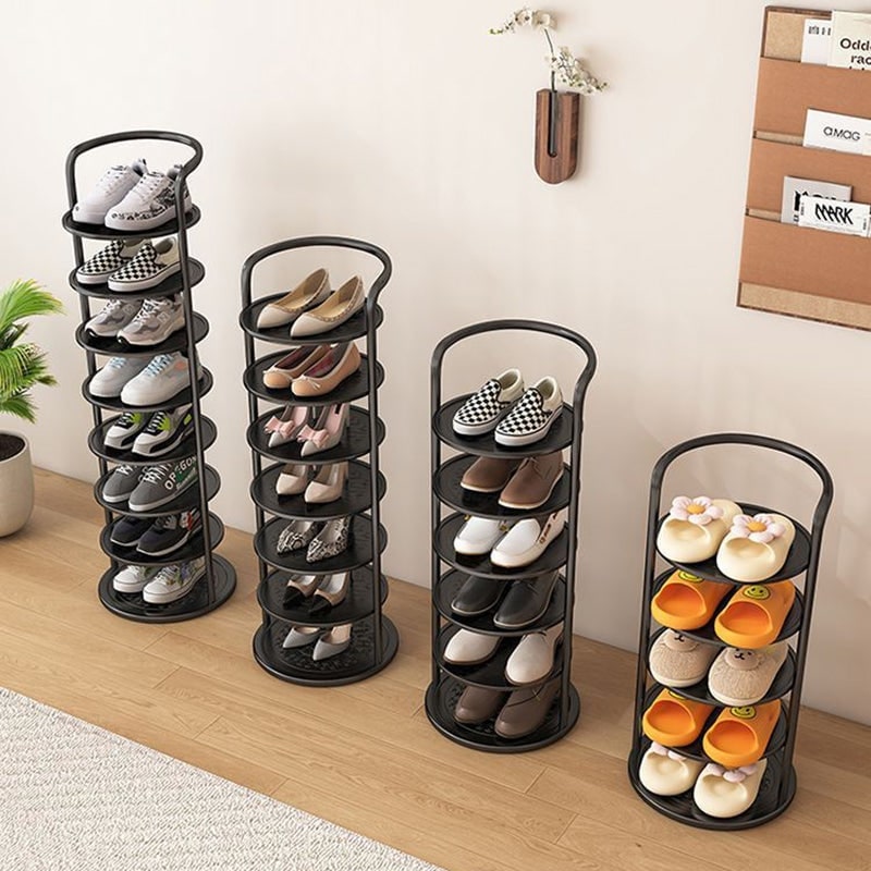 Vertical Shoe Rack with Metal Frame and Round Shelves for Freestanding Tiered Storage - Image 9