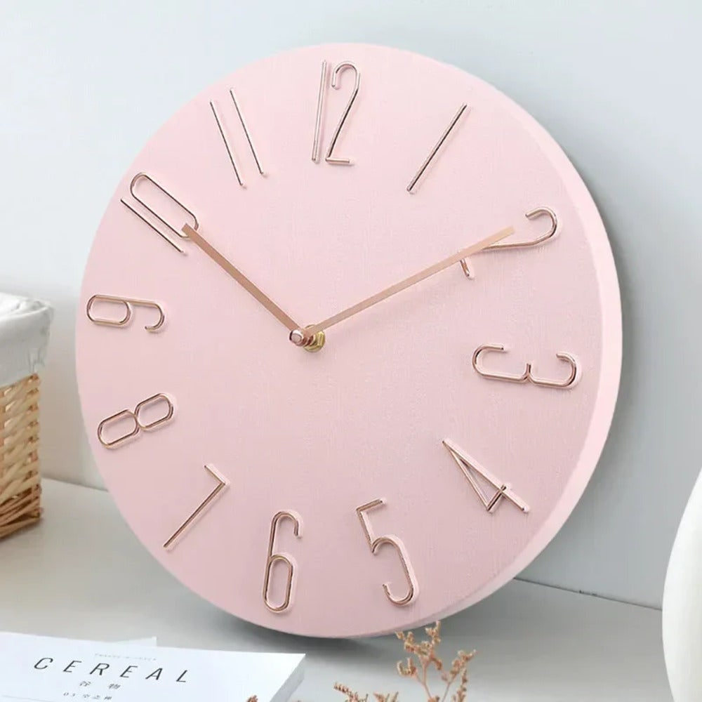 Wall Clock with Raised Wire Numbers and Wood Grain Dial Silent Modern Design - Image 1